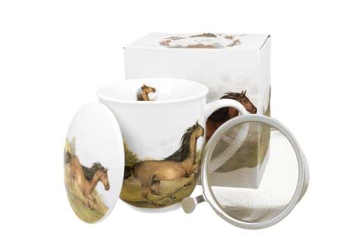 Kubek z Zaparzaczem i Pokrywką Porcelana KOŃ GNIADY 400 ml