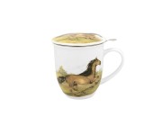 Kubek z Zaparzaczem i Pokrywką Porcelana KOŃ GNIADY 400 ml