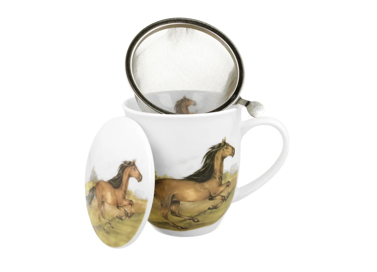 Kubek z Zaparzaczem i Pokrywką Porcelana KOŃ GNIADY 400 ml