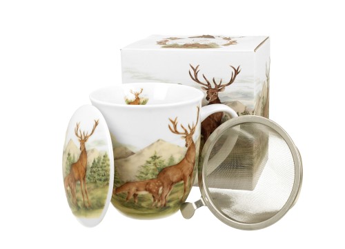 Kubek z Zaparzaczem i Pokrywką Porcelana JELENIE Jeleń 400 ml