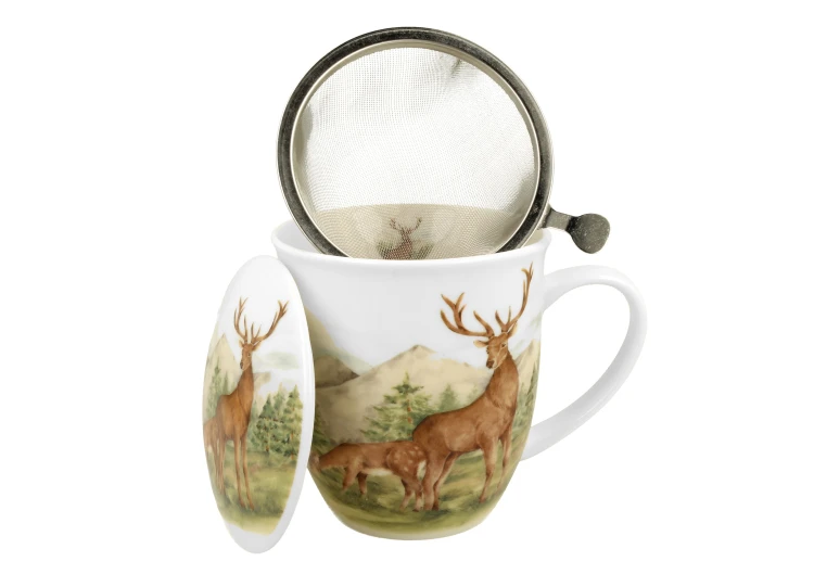 Kubek z Zaparzaczem i Pokrywką Porcelana JELENIE Jeleń 400 ml
