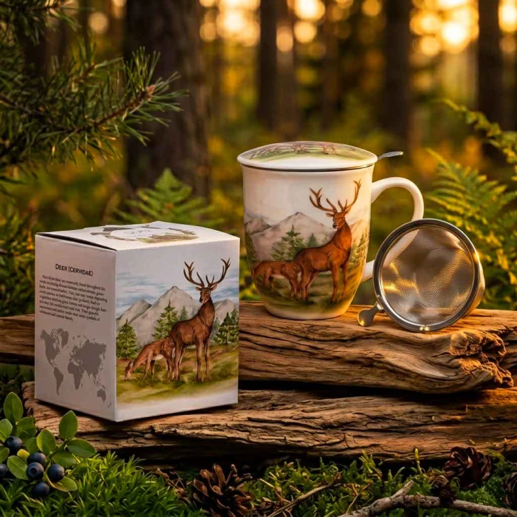 Kubek z Zaparzaczem i Pokrywką Porcelana JELENIE Jeleń 400 ml