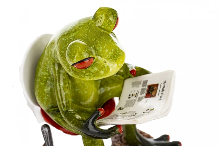 FIGURKA ŻABA NA TOALECIE WC Z GAZETĄ ŁAZIENKA 10,5x7,5x10