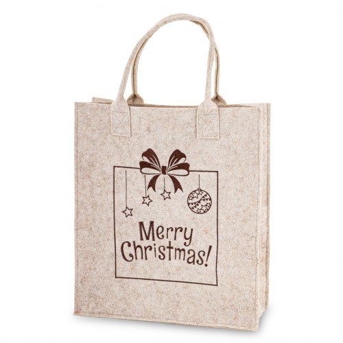 Torba Filcowa Na Prezent Świąteczna Merry Christmas Beżowa Duża 57x34 cm