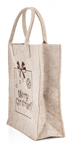 Torba Filcowa Na Prezent Świąteczna Merry Christmas Beżowa Duża 57x34 cm