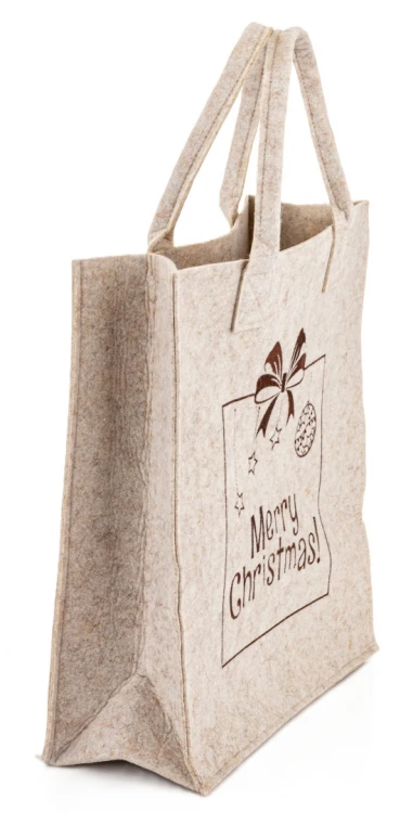 Torba Filcowa Na Prezent Świąteczna Merry Christmas Beżowa Duża 57x34 cm