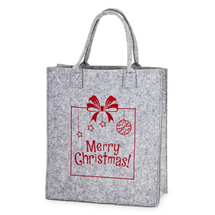 Torba Filcowa Na Prezent Świąteczna Merry Christmas Szara Duża 57x34 cm
