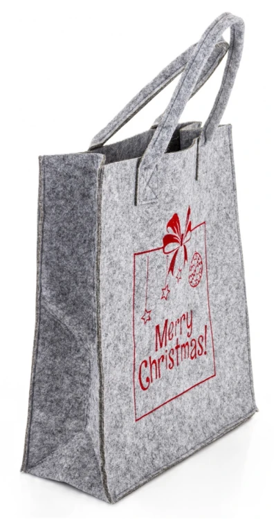 Torba Filcowa Na Prezent Świąteczna Merry Christmas Szara Duża 57x34 cm