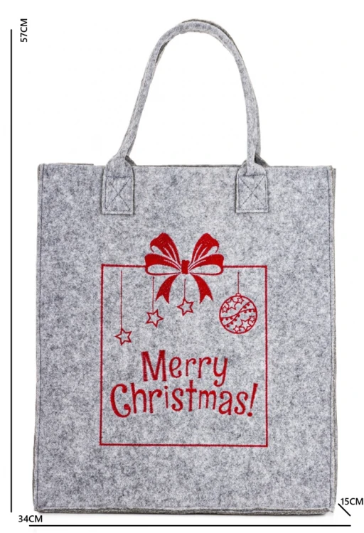 Torba Filcowa Na Prezent Świąteczna Merry Christmas Szara Duża 57x34 cm
