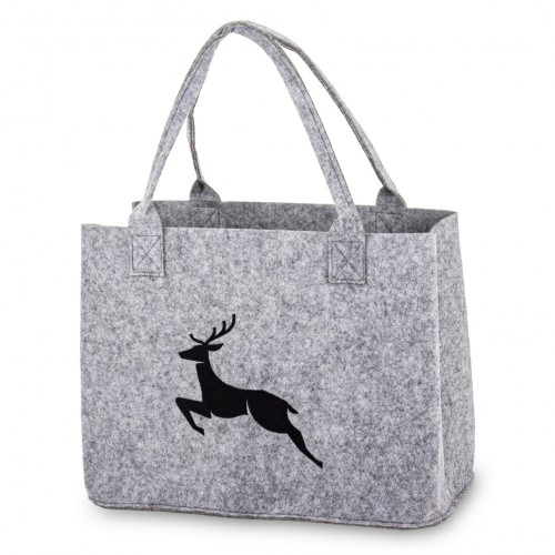Torba Filcowa Na Prezent Świąteczna z Reniferem Szara Duża 51x37x20
