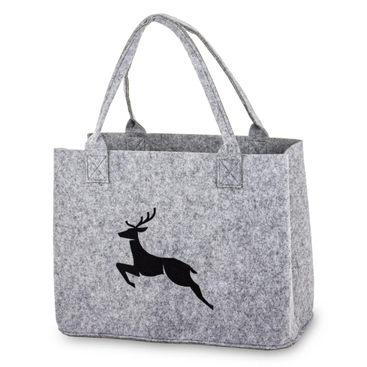 Torba Filcowa Na Prezent Świąteczna z Reniferem Szara Duża 51x37x20