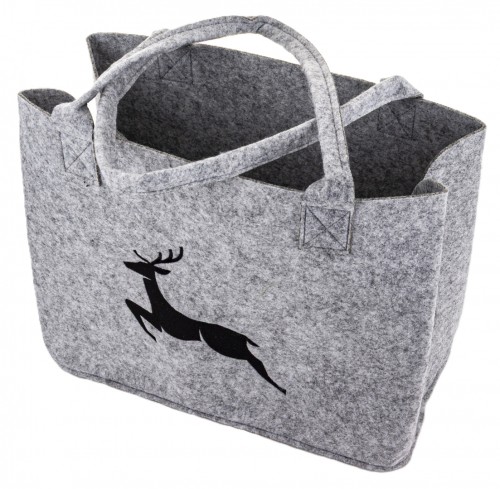 Torba Filcowa Na Prezent Świąteczna z Reniferem Szara Duża 51x37x20