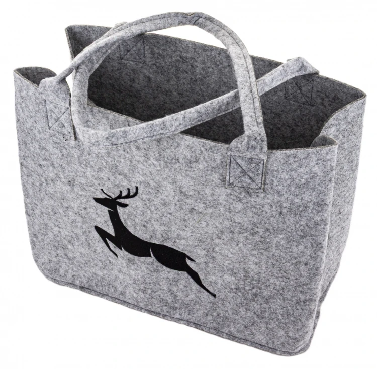 Torba Filcowa Na Prezent Świąteczna z Reniferem Szara Duża 51x37x20