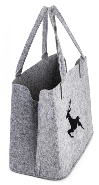 Torba Filcowa Na Prezent Świąteczna z Reniferem Szara Duża 51x37x20