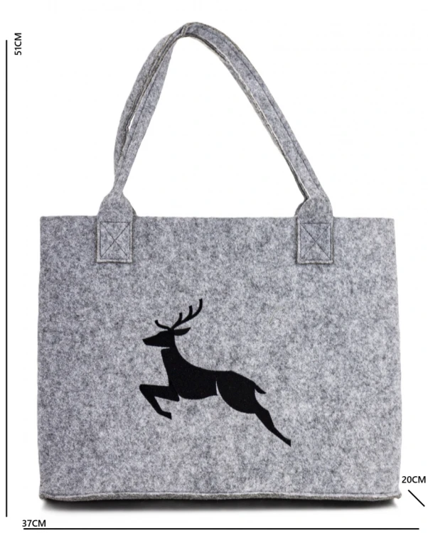 Torba Filcowa Na Prezent Świąteczna z Reniferem Szara Duża 51x37x20