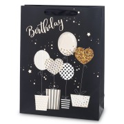 Torba Prezentowa Urodzinowa Birthday Balony Czarna Złota 40x30x12 cm