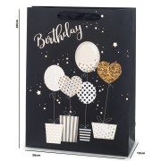 Torba Prezentowa Urodzinowa Birthday Balony Czarna Złota 40x30x12 cm