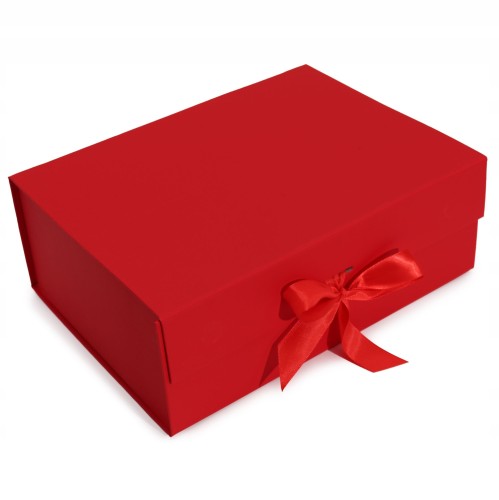 Pudełko Prezentowe Czerwone Składane z Kokardą Średnie 29×22×10,5cm