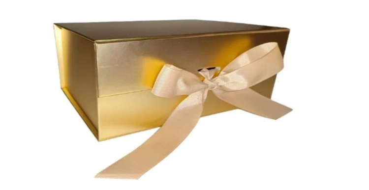 Pudełko Prezentowe Złote Składane z Kokardą Duże 33×25×12cm