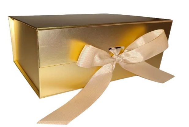 Pudełko Prezentowe Złote Składane z Kokardą Duże 33×25×12cm