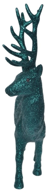 FIGURKA BROKATOWY ZIELONY RENIFER STOJĄCY 29X7X40 CM OZDOBA PREZENT