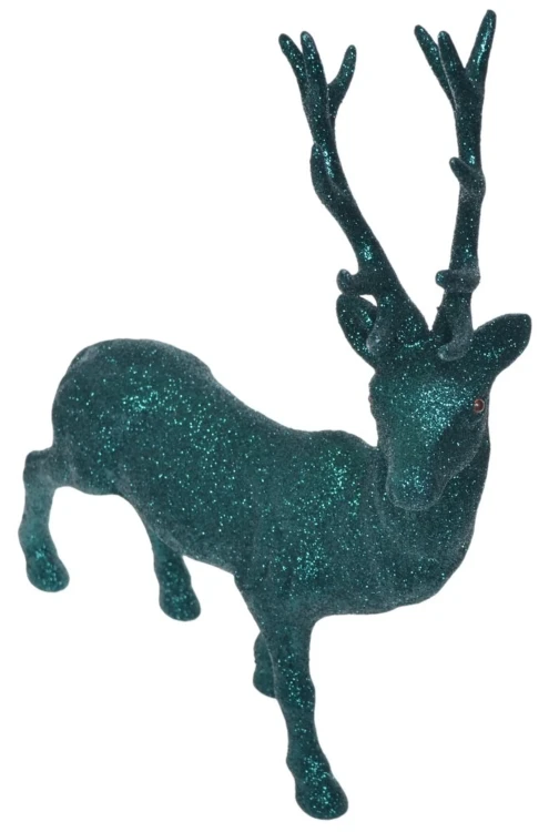 FIGURKA BROKATOWY ZIELONY RENIFER STOJĄCY 29X7X40 CM OZDOBA PREZENT