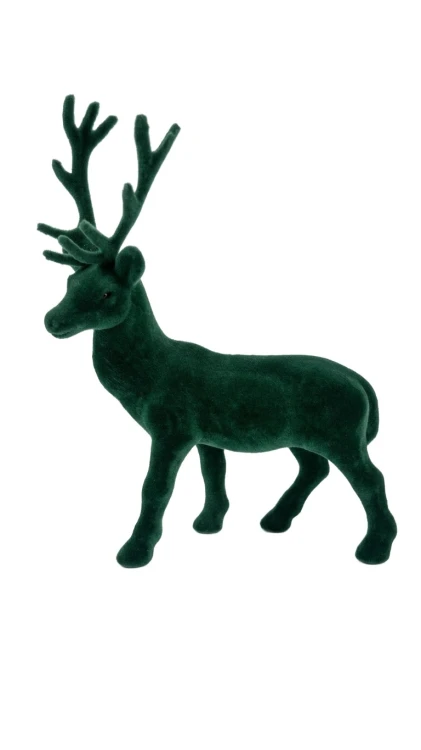 FIGURKA WELUROWY ZIELONY RENIFER STOJĄCY 28CM OZDOBA PREZENT