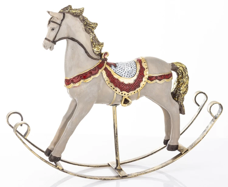 Figurka Dekoracyjna Koń na Biegunach Świąteczny Retro 22,5 cm