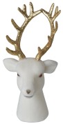 Figurka Głowa Renifera Welurowa Biała Stojąca Złota 20 cm