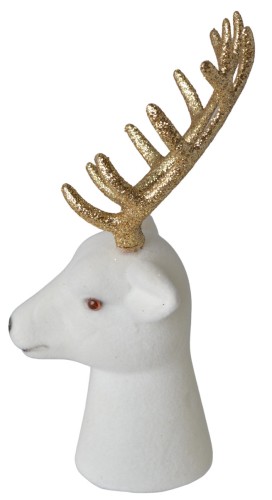 Figurka Głowa Renifera Welurowa Biała Stojąca Złota 20 cm